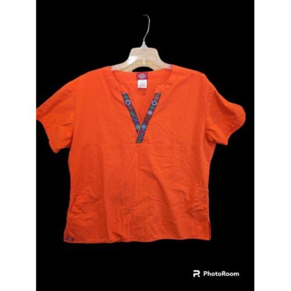 DICKIES  Embellished Mock Wrap Neck Scrub Top Women's Size Large‎
